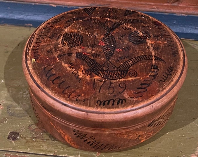 Dated 1759 Antique Norwegian Memory & Keepsake Box,JEWELRY BOX with handpainted details, Scandinavian/Norwegian folkart,collectible