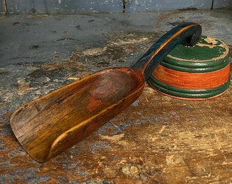 17/1800s Norwegian antique pharmacy ladle, corn / sugar ladle, handcrafted/handcarved  wooden serving spoon with original panting,RUSTIC