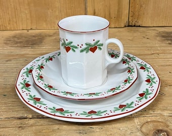 10SOLD, 1980s Porsgrund 'Hearts & Pines' Norwegian design coffee/ tea/ breakfast mug, saucer and plate from Norway