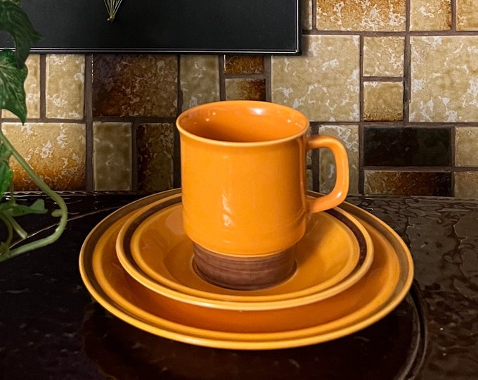 1970s Egersund "UNIQUE" vintage Norwegian retro design coffee/ tea/ breakfast mug, saucer and plate,mid century modern from Norway