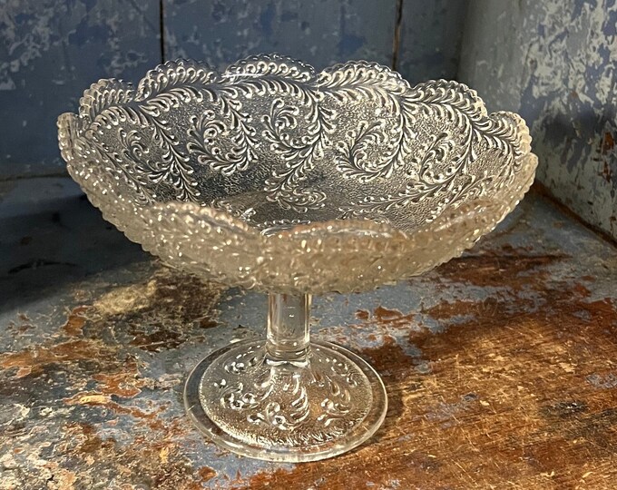 18/1900s Antique HOVIK snacks/candy stand in press glass, Quality Collectible Norwegian/Scandinavian heritage antique, primitive collectible