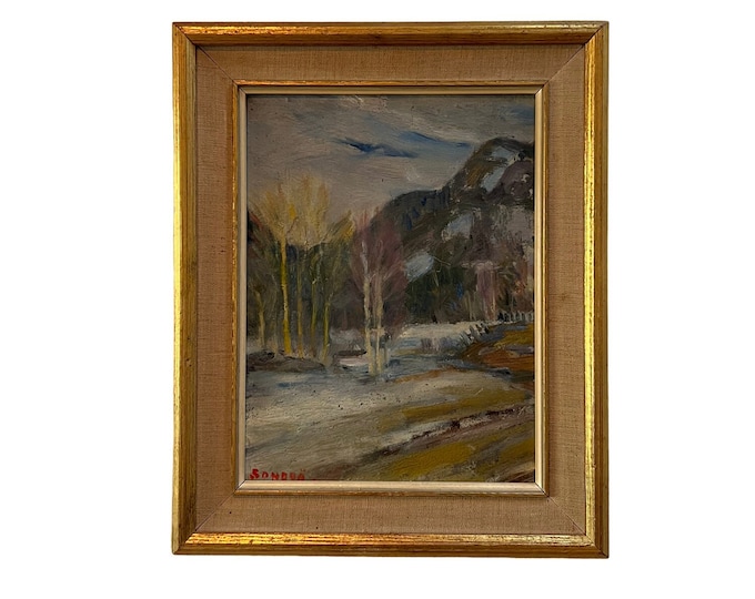 Dated 1936 Norwegian Oil painting "Landscape from Hjartdal" by Sverre Sondbo, Norwegian/Scandinavian national romance art