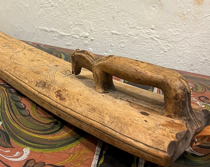 Dated 1849 Norwegian mangle board with nice carving, rare antique  folkart from Telemark, Scandinavian folk-Art