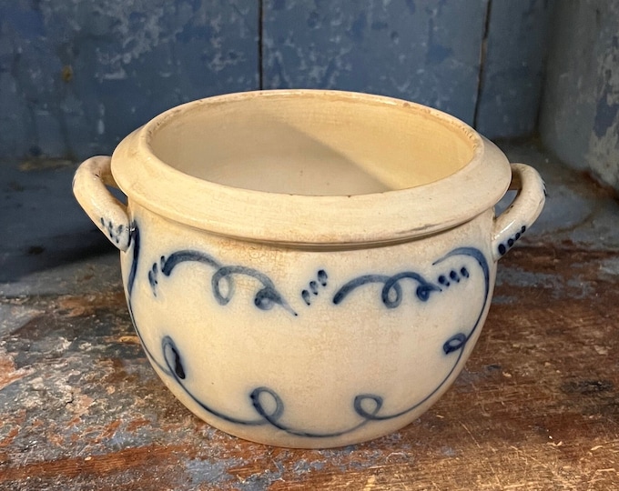 18/1900s Antique Egersund Norway butter / jam / snacks jar, handpainted, ceramic/stoneware/faience, RUSTIC patina country cabin farmhouse