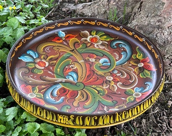 Dia.41cm Rare Telemark rosemaling beer bowl, dated 1978 professional painted and signed folkart folk art from Norway Collectible
