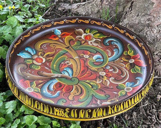 Dia.41cm Rare Telemark rosemaling beer bowl, dated 1978 professional painted and signed folkart folk art from Norway Collectible