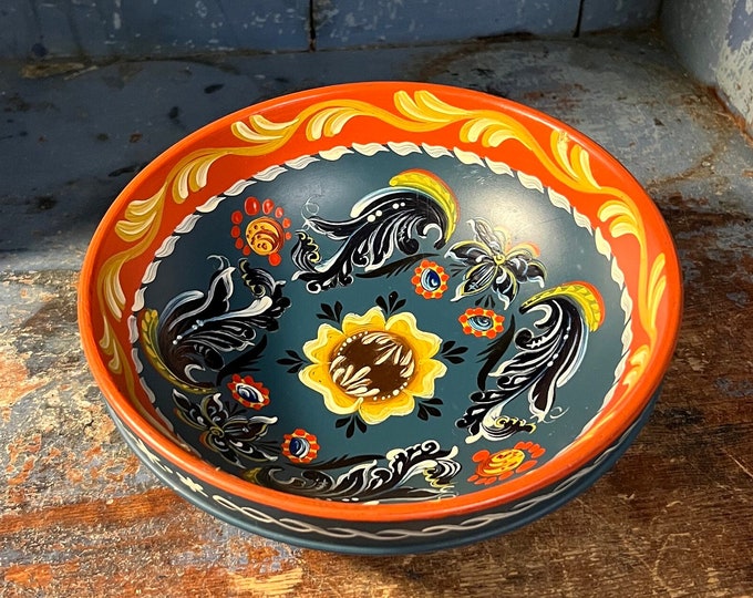 1980/90s Professionally painted Norwegian rosemaling beer bowl,folkart folk art from Vestfold, Norway Collectible, Vintage