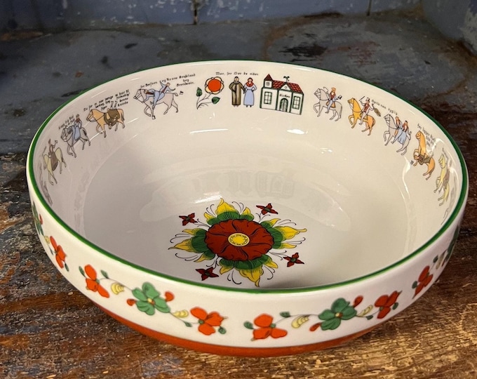 20.5cm Norwegian Nordic pattern serving bowl, snacks bowl, traditional Norwegian living style and folk art of wedding procession.Collectible