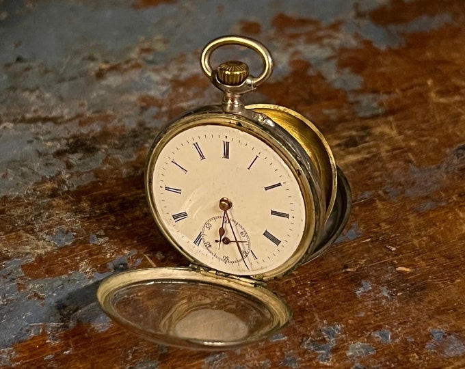 Antique 1800s Silver Pocket Watch, 0800 solid silver, mechanical watch, handcrafted decor, collectible