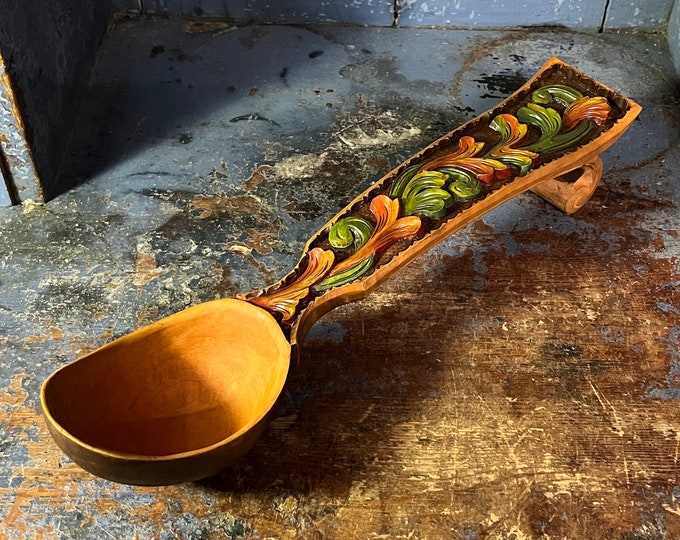 Dated 1979 VTG handcrafted / handcarved Spoon/Ladle from Norway, professional wood carving,  Norwegian / Scandinavian folk art, collectible
