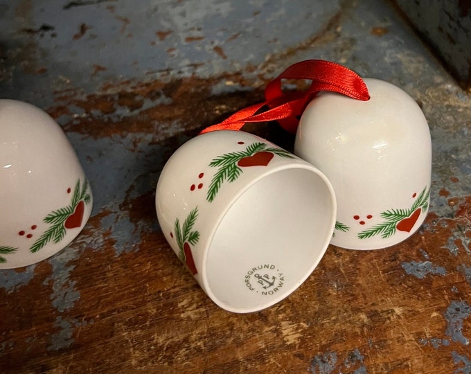 Vintage Porsgrund 'Hearts & Pines' Norwegian design Christmas Tree bell, table decor, Christmas gift from Norway, Porcelain bell