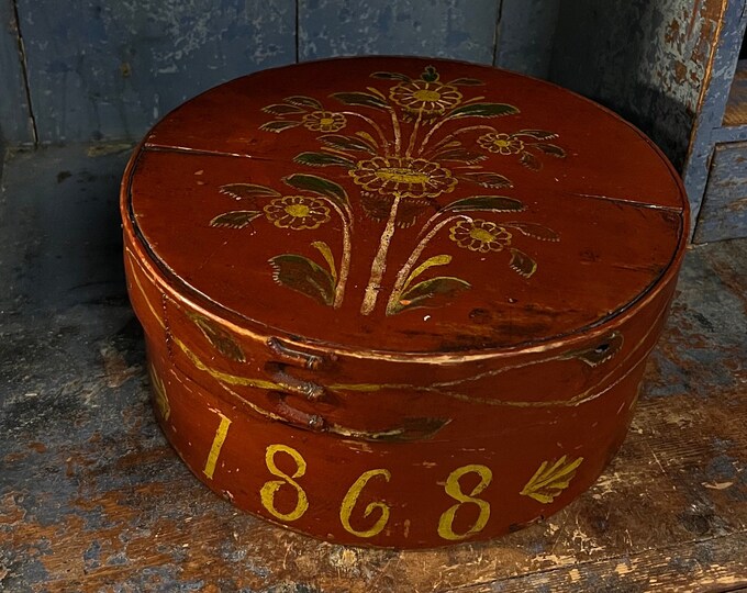 Dated 1868 antique Tine box from Norway, detailed pattern, Norwegian folk art, country / farmhouse style, RUSTIC antique, rich history