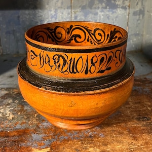 Dated 1822 Primitive antique Norwegian Rosemaling Ale/beer bowl with original painting, Museum quality, handcrafted, Collectible