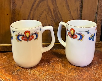 6 SOLD! Vintage PP Farmers Rose coffee/ tea/ breakfast mug cup,  Norwegian Nordic Pattern, Scandinavian design, traditional farmhouse style