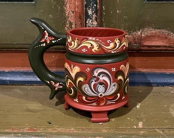 Vintage Norwegian Rosemaling jug/tankard folkart, Telemark, Norway.  Scandinavian country / farmhouse style folkart folk art, wedding gift