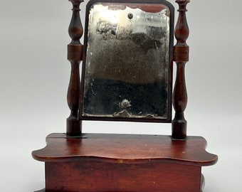 1800s Antique Biedermeier style Shaving mirror, Barber Shelf, Table Vanity, handcrafted beechwood / birchwood, RUSTIC, patina