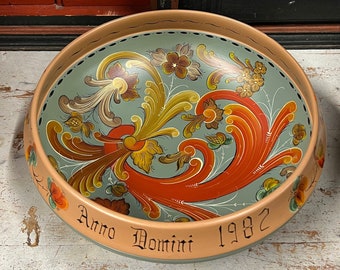 1980's Dia. 35cm Telemark rosemaling large beer bowl professional painted folkart folk art from Norway, free shipping