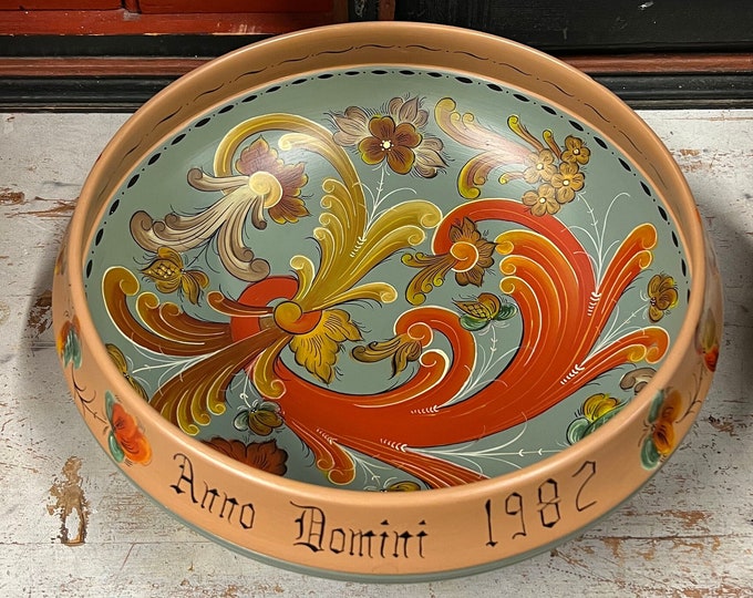1980's Dia. 35cm Telemark rosemaling large beer bowl professional painted folkart folk art from Norway, free shipping