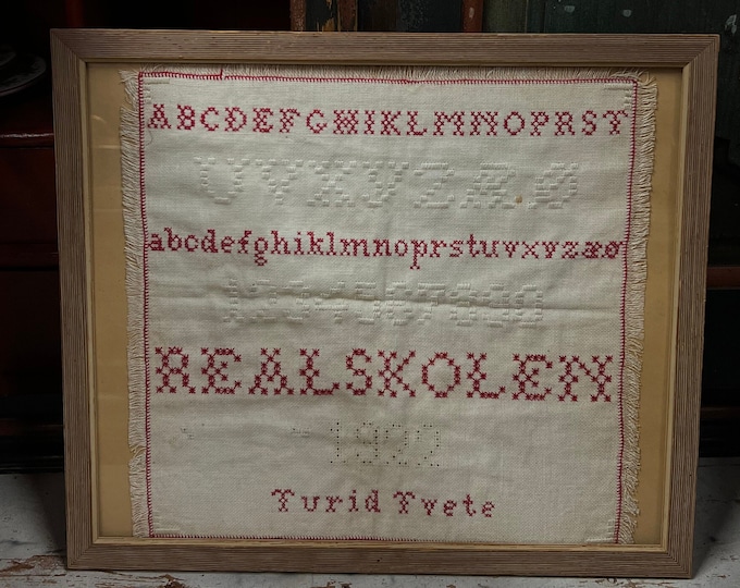 Original Dated 1922 antique Norwegian TURID TVETE sampler, Norway folkart, folk art, Home decor, christening gift