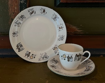 Vintage Norwegian Nordic pattern Trio Cup, Saucer & Plate breakfast/brunch set, Nordisk folk art, Porsgrund Norway Collectible