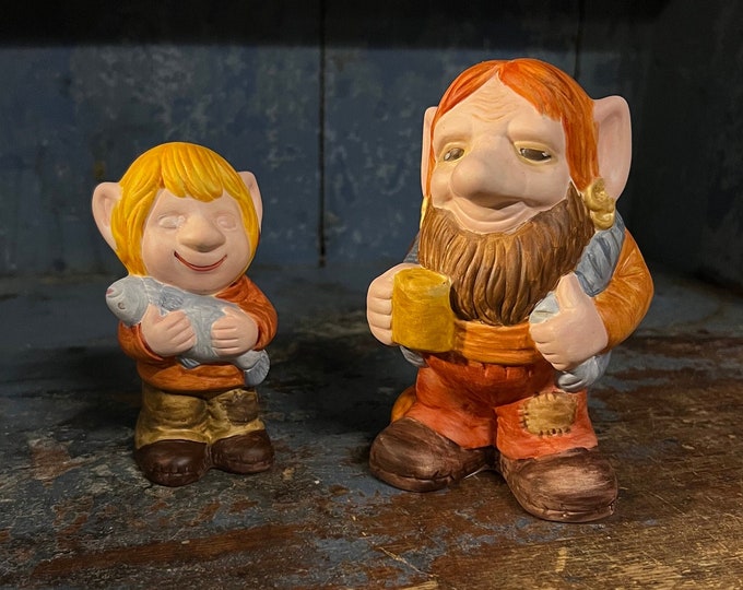 Vintage "TROLL Father and Son" Porcelain / Stoneware figurines from Norway, Traditional Norwegian/Scandinavian Mid-century modern decor