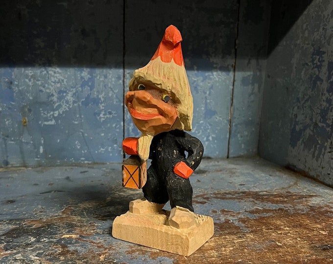17cm HENNING "Troll with lantern" Figurine, RARE, Handcrafted, Norwegian/Scandinavian folk art, wood carving folkart, Collectible