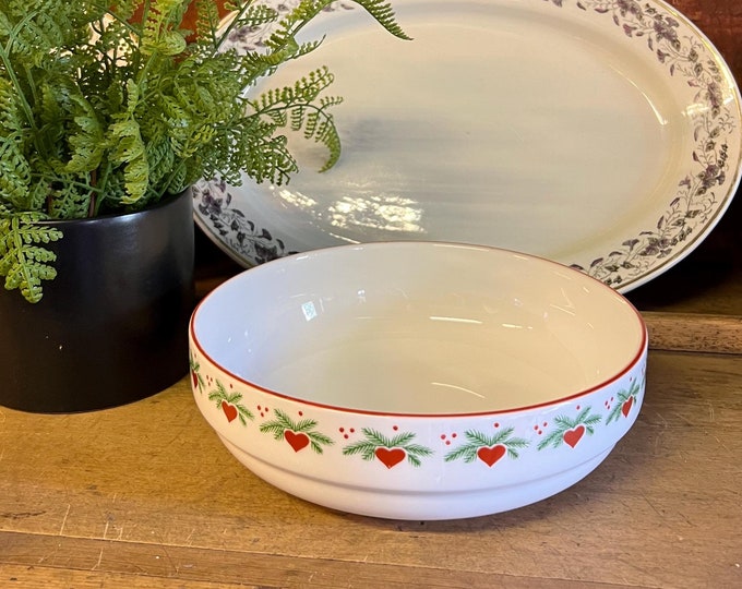 1992 Dia. 20.5cm Porsgrund 'Hearts & Pines' Norwegian design serving bowl, Vintage design Norway/Scandinavian design Christmas table serving