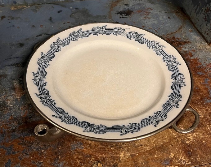 1800s Antique French Warming Dish with Handle, Hot Plate, Heated Plate, Plate Warmer, Gustavian style RUSTIC kitchen decor, table serving