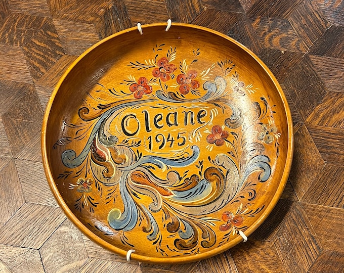 1945 Norwegian vintage rosemaling bowl, wall hanging, nordic, Scandinavian folkart folk art folk-art from Norway