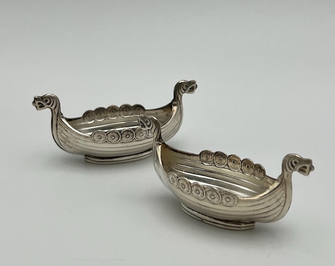 Vintage Dragon style Viking ship from Norway, Scandinavian / Norwegian folkart, 60G Silver plated, Christmas gift, Collectible