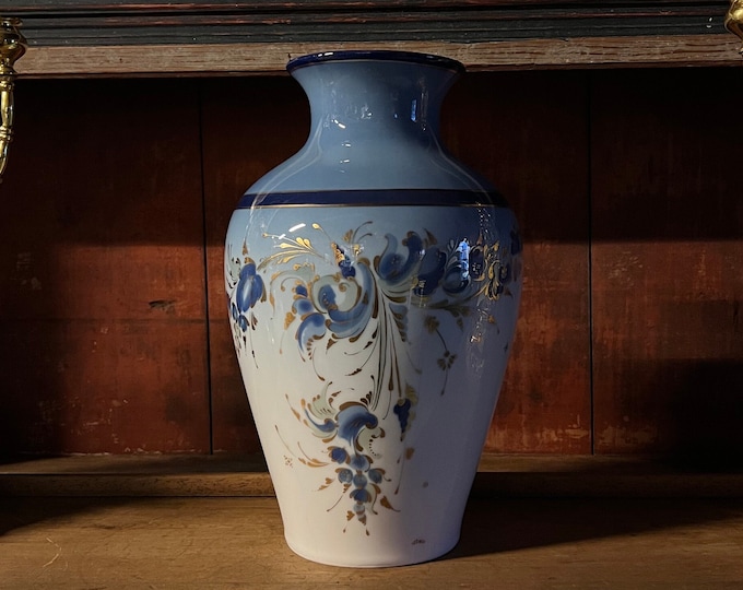 1994 Porsgrund Handwork Studio LARGE urn vase, finely hand painted Rosemaling pattern