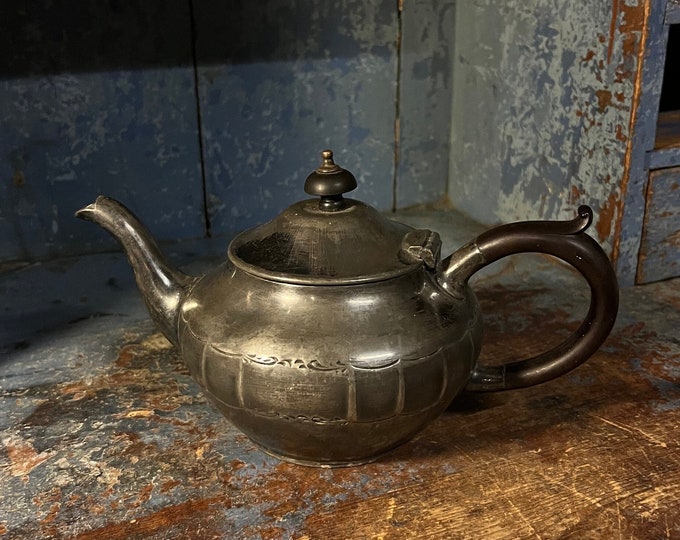 1800s Antique Coffee / Tea pot, EPBM British antique plated metal / tin Kettle, Rustic Country style Farmhouse Kitchen Decor