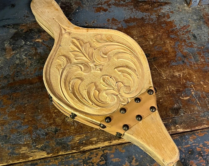 1970s Unique handcrafted Fireplace Bellows/ Blower Norwegian folkart with hand-carved rosemaling pattern, scandinavian Housewarming gift
