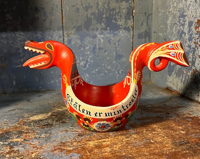 Early 1900s Museum Quality KJENGE -RARE Norwegian Rosemaling Ale/beer bowl, Scandinavian folk art, RUSTIC Farmhouse style, Collectible