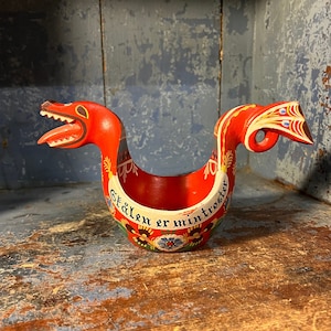 Early 1900s Museum Quality KJENGE -RARE Norwegian Rosemaling Ale/beer bowl, Scandinavian folk art, RUSTIC Farmhouse style, Collectible