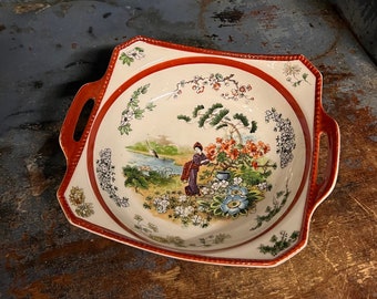 1930/40s Vintage / Antique fruit / snacks bowl, table decor, detailed decorated with Geisha / Japanese / Asian motif. Stunning collectible
