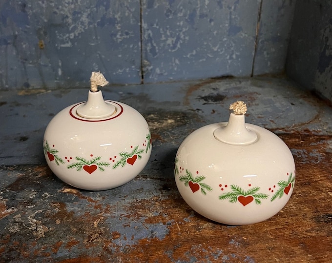 RARE Porsgrund 'Hearts & Pines' Norwegian design table oil lamp,Vintage design Norway/Scandinavian design Christmas decoration