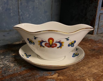 Vintage FARMERS ROSE Sauce bowl / Gravy BOAT  Norwegian Porsgrund design with Gold rim, Scandinavian design table serving