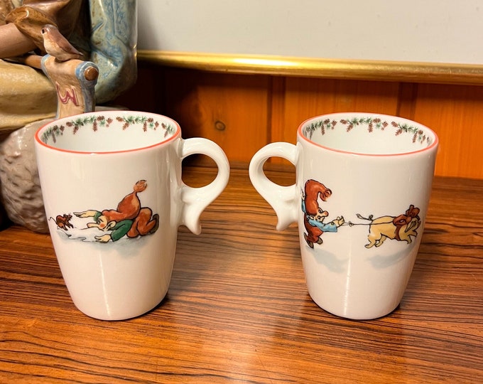 RARE Porsgrund "Nisse and Mouse/Pig" Christmas Coffee/Tea Mug, Collectible. Vintage Scandinavian design, Perfect condition