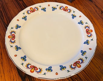 Dia. 29.8cm Vintage Norwegian PP-FARMERS ROSE serving plate / cake plate with Gold rim, Norwegian design farmhouse style, Perfect condition