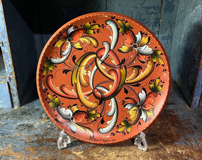 Materpiece-Sigrid Midjaas professionally painted Telemark rosemaling wall hanging plate, folkart folk art from Norway, wedding/ housewarming