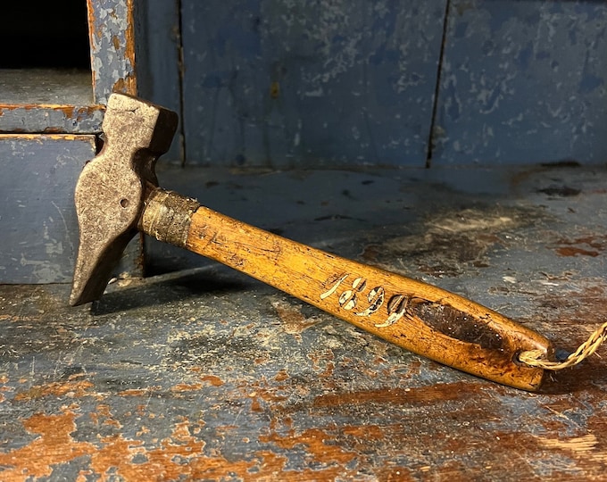 Dated 1899 RUSTIC Hammer, Primitive Norwegian antique tool, Country style/Farmhouse/Cabin, Scandinavian folkart / folk art carving