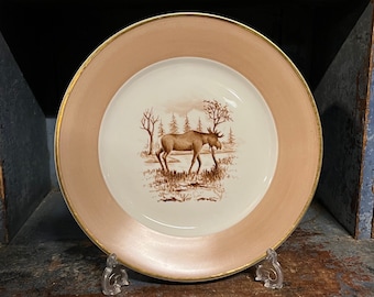 1968 Porsgrund H. Thorstensen handpainted Norwegian "Moose / Elk" pattern wall hanging Plate Nordic / Scandinavia folk art, Collectible