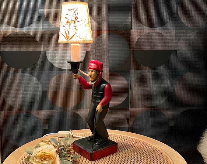 1940s' Unique Vintage Norwegian handcraft wooden Lamp, Country style/Farmhouse/Cabin lamp, Hand carved Scandinavian folkart/folk art