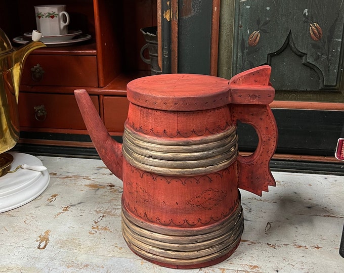 A large antique style Spout jug, pipe jug/ tankard for beer, Norwegian folkart, country / farmhouse style, Christmas gift