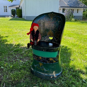 Taburete Rosemaling antiguo de 1800/kubbestol de Telemark, Noruega, arte popular noruego/escandinavo hecho a mano, estilo cabaña de granja
