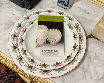 Dia 20.2cm Porsgrund 'Hearts & Pines' Norwegian design Salat plate/ Lunch plate, Vintage Norway/Scandinavian Christmas table serving