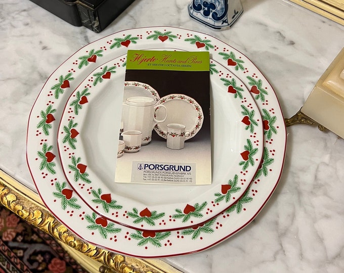Dia 20.2cm Porsgrund 'Hearts & Pines' Norwegian design Salat plate/ Lunch plate, Vintage Norway/Scandinavian Christmas table serving
