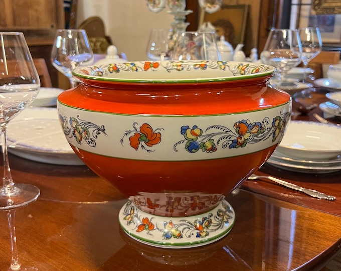 Rare antique Norwegian Nordic pattern tureen from 1930s, stunning Nordisk folk art from porsgrund porcelain