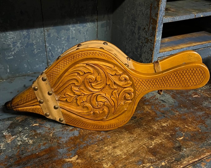 Unique handcrafted Fireplace Bellows/ Blower Norwegian folkart with hand-carved rosemaling pattern, scandinavian Housewarming/wedding gift